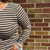 Stripe Button Up Long Sleeve Henley