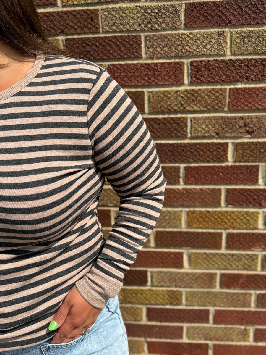 Stripe Button Up Long Sleeve Henley