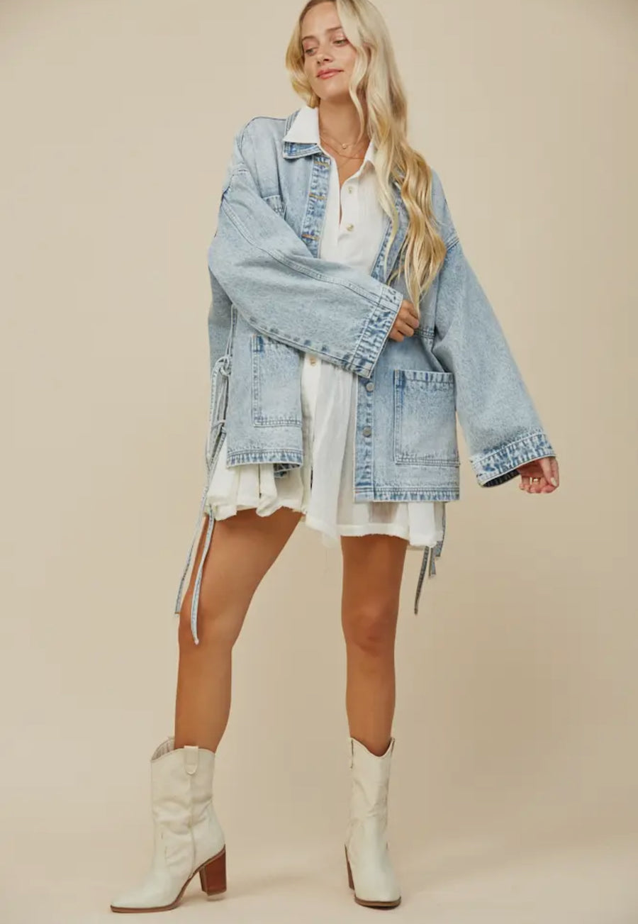 Side Tie Oversized Denim Jacket