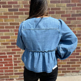 Balloon Sleeve Tie Front Denim Top