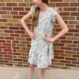 Girls Floral Ruffle Sleeve Tiered Dress