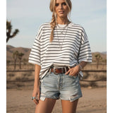 Oversized Striped Short Sleeve Sweater
