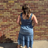 Plus Washed Denim Smocking Tiered Midi Dress