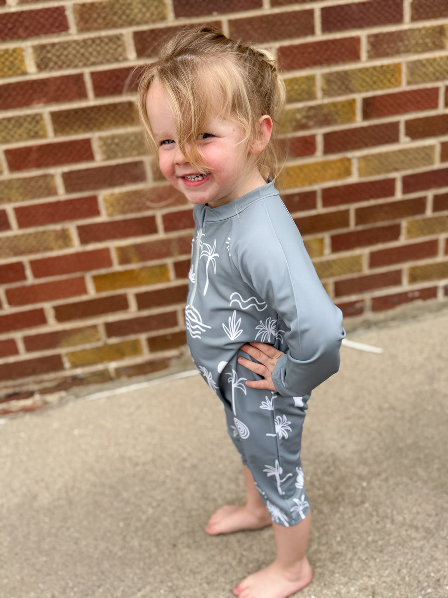 Kids Palm Tree Long Sleeve Swimsuit