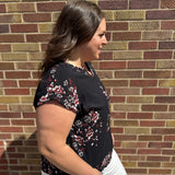 Plus Black/Floral V-Neck Top