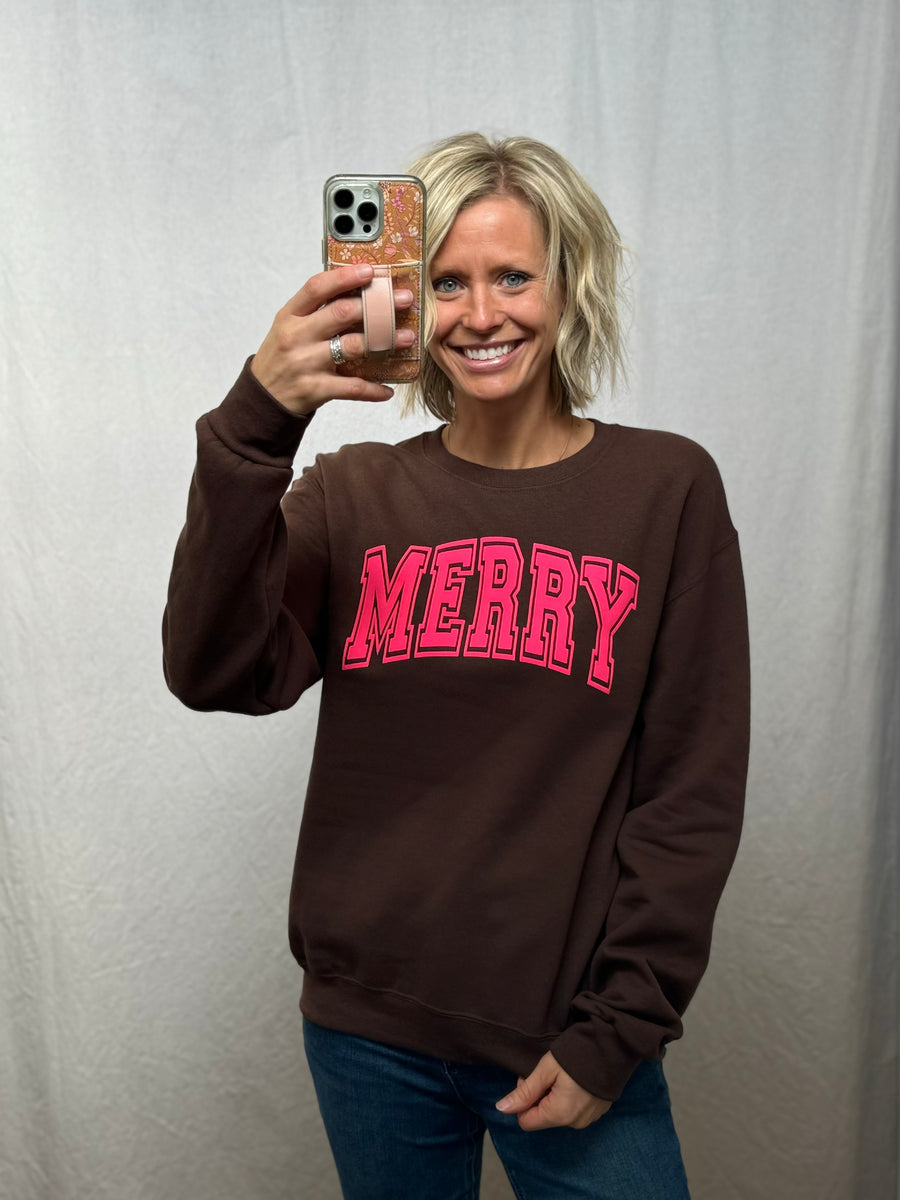 Outline Puff Print Merry Crewneck