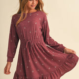 Girls Knit Long Sleeve Dress w/Floral Detail