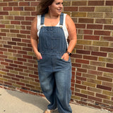 Plus Vintage Washed Denim Barrell Overalls