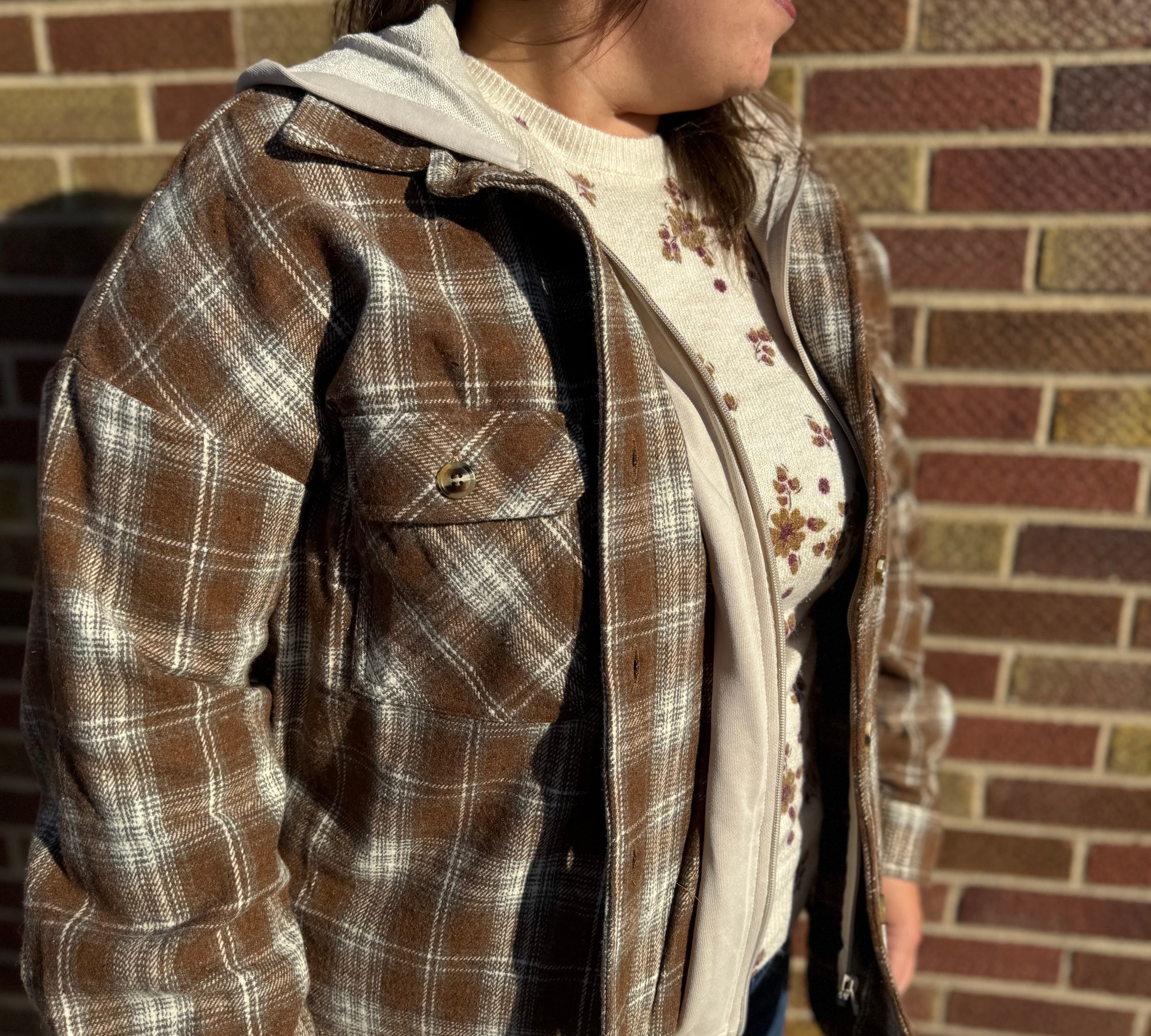 Zip Up Plaid Hoodie Shacket
