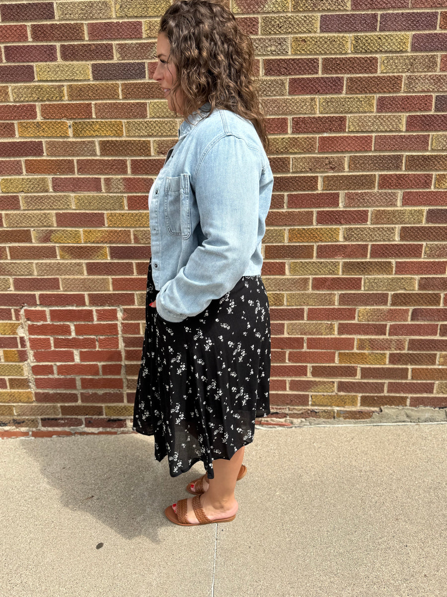 Plus Ditsy Woven Pocket Midi Skirt