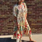 Boho V Neck Floral Balloon Sleeve Dress