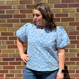 Floral Textured Balloon Sleeve Top