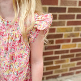 Girls Floral Ruffle Sleeve Tiered Dress