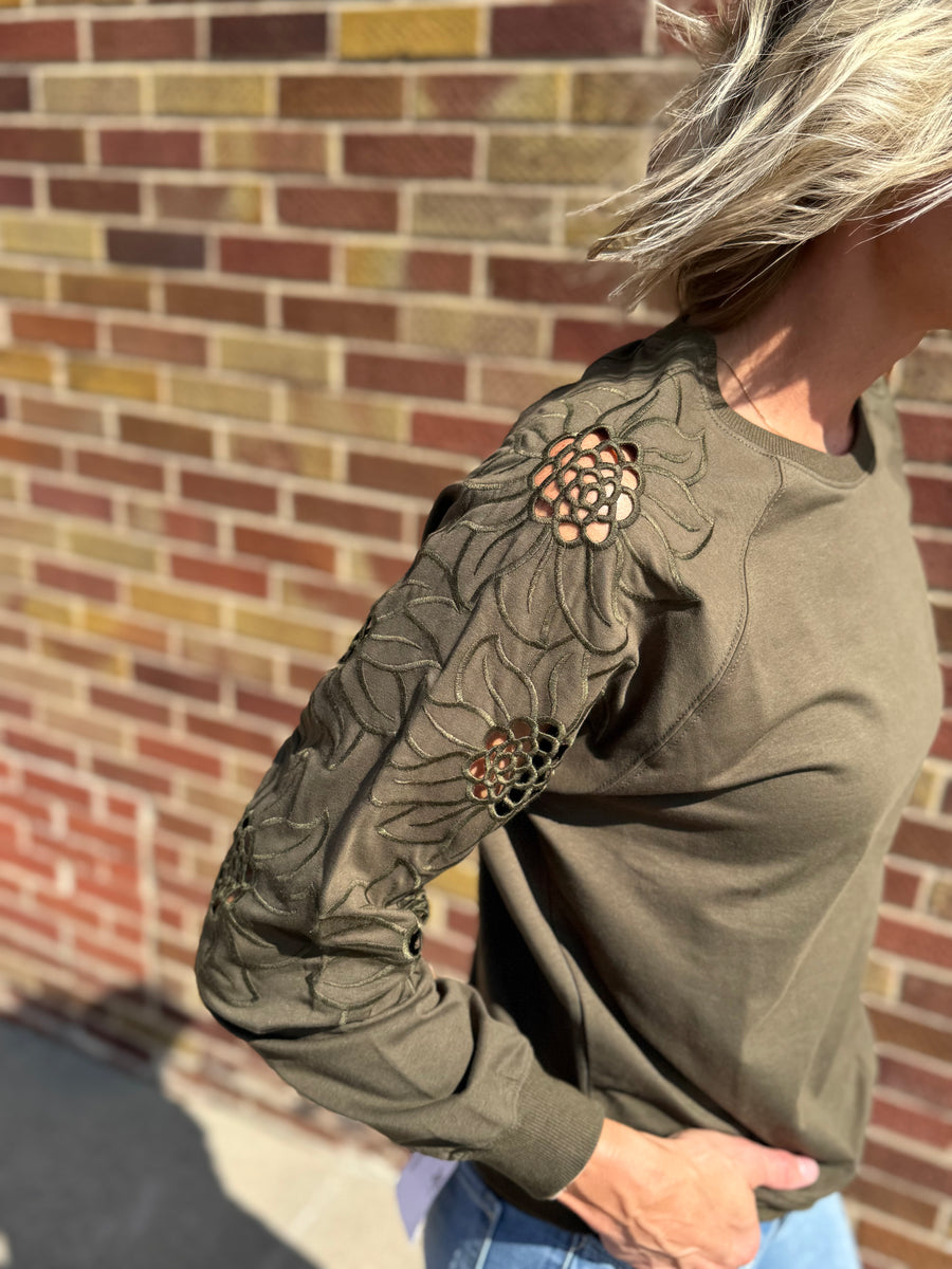 Floral Embroidered Sleeve Sweater