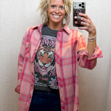 Plaid Print Rounded Hem Long Sleeve Top
