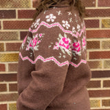 Knitted Floral Half Zip Pullover