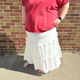 Plus Elastic Waist Ruffle Seamed Textured Skirt