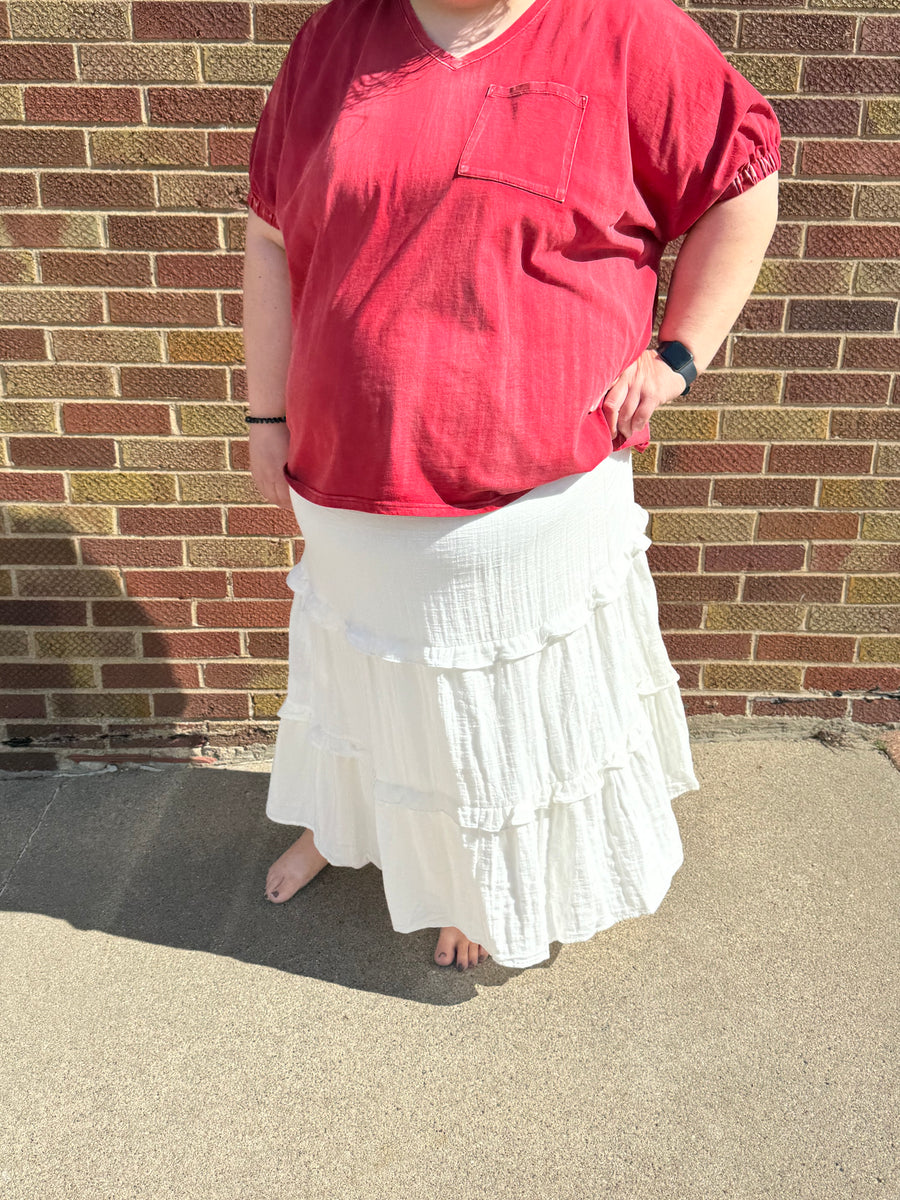 Plus Elastic Waist Ruffle Seamed Textured Skirt