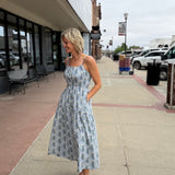 Floral Tie Strap Smocked Maxi Dress