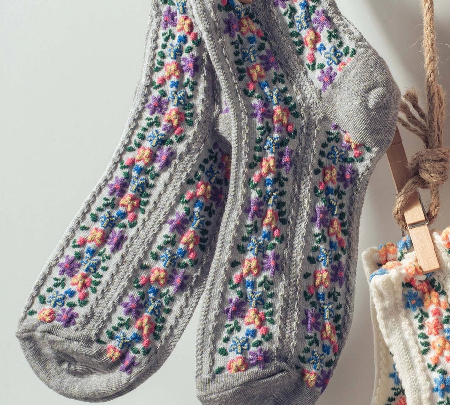 Vintage Floral Embroidered Socks