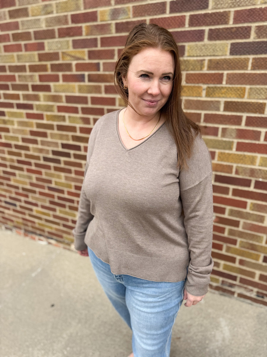 Plus V-Neck Drop Shoulder Sweater