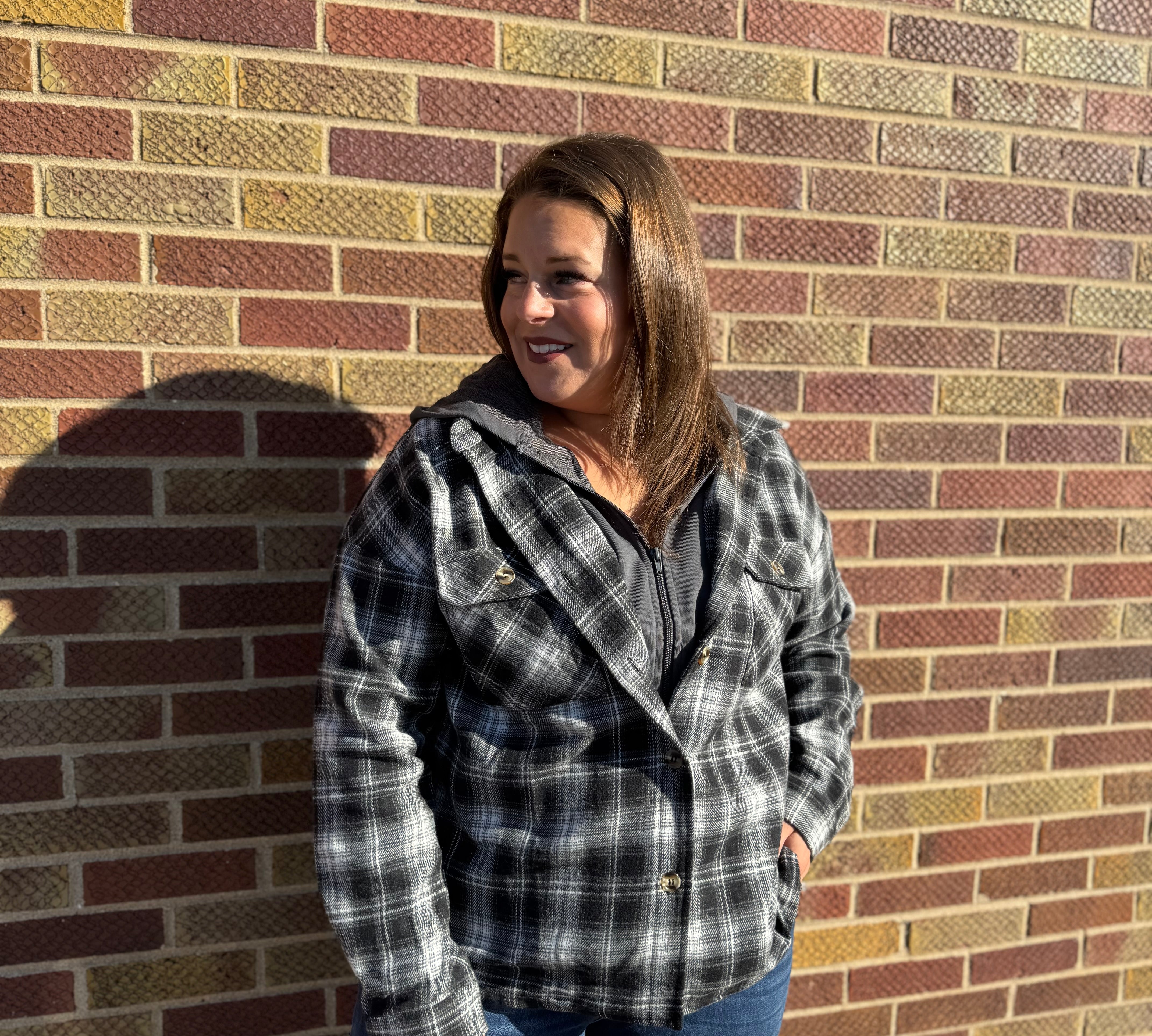 Zip Up Plaid Hoodie Shacket