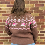 Knitted Floral Half Zip Pullover