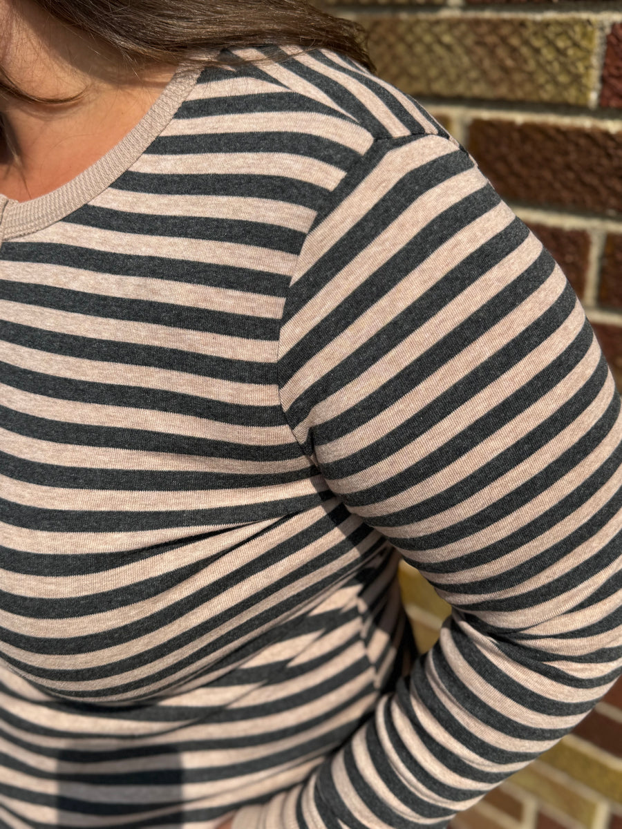 Stripe Button Up Long Sleeve Henley