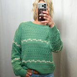 Embroidered Pointelle Knit Sweater