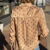 Long Sleeve Metallic Dot Button Down Top