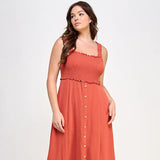 Plus Button Down Dress w/Ruffled Straps