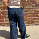 Denim Washed Drawstring Elastic Waist Pants