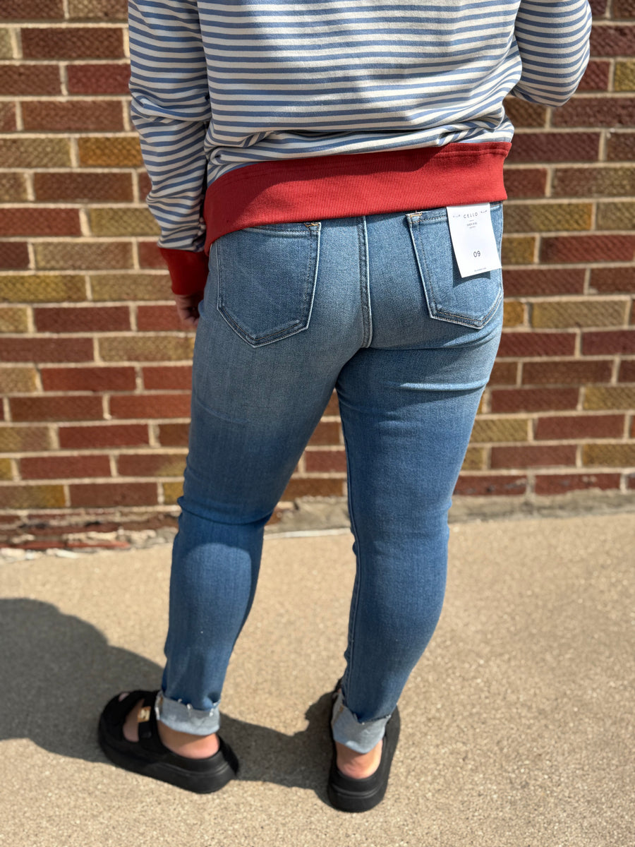 Cello High Rise Ankle Skinny Straight Cut Hem Jean