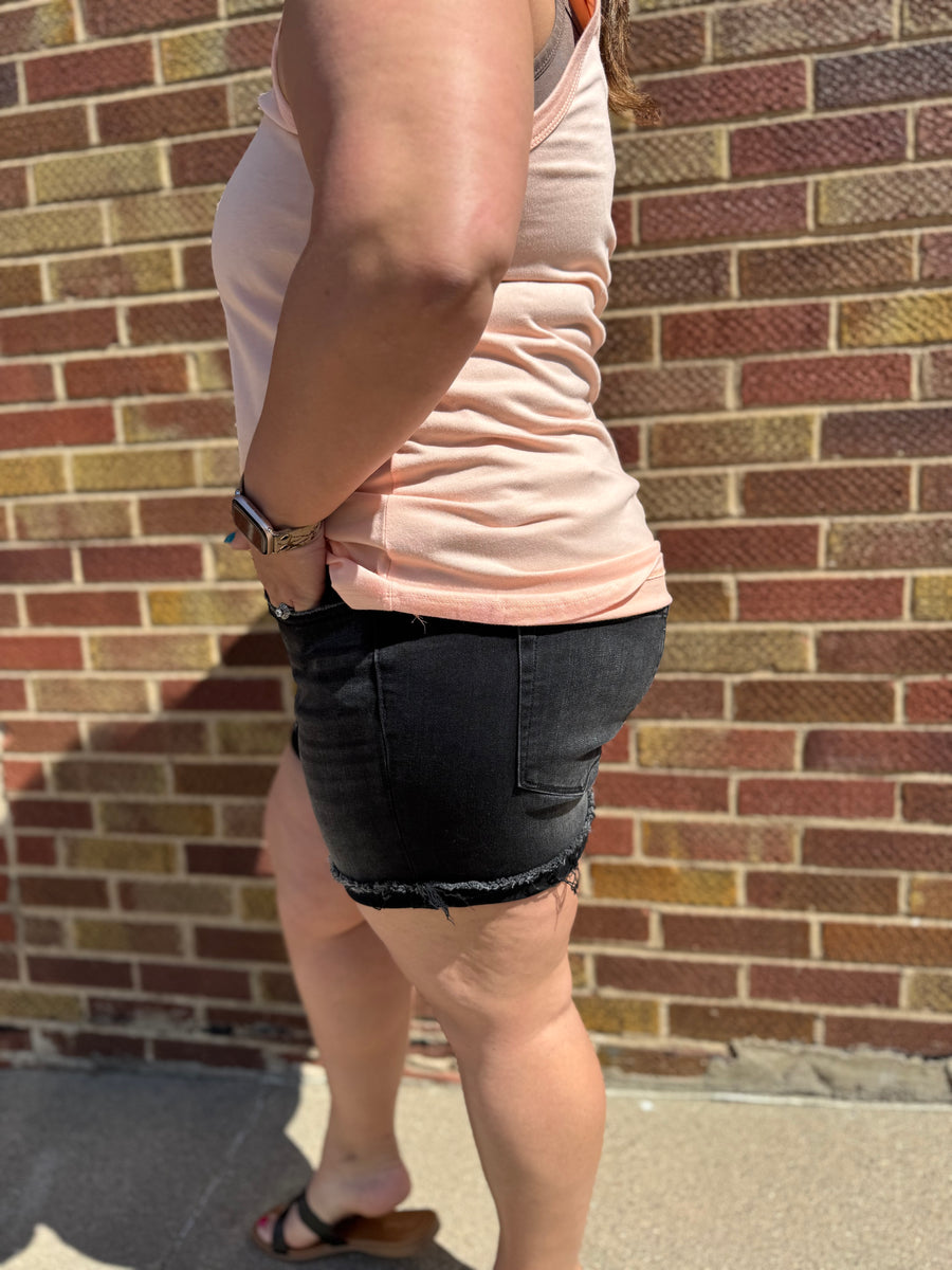 Plus Washed Black Cuffed Denim Shorts