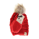 CC Baby Solid Knit Fur Pom Hat/Mitten Set