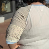 Plus Mixed Fabric Raglan Top w/Floral Detail