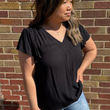 Folded V-Neck Ruffled Sleeve Top