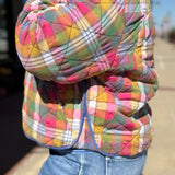 Vintage Plaid Quilted Jacket w/Pockets