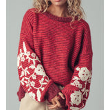 Floral Embroidered Striped Knit Sweater