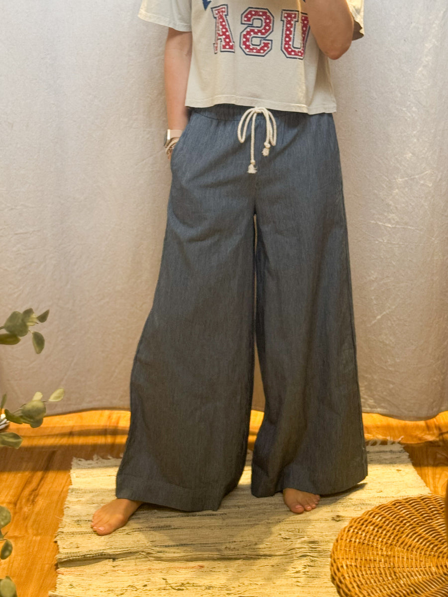 Washed Pinstripe Wide Leg Pants