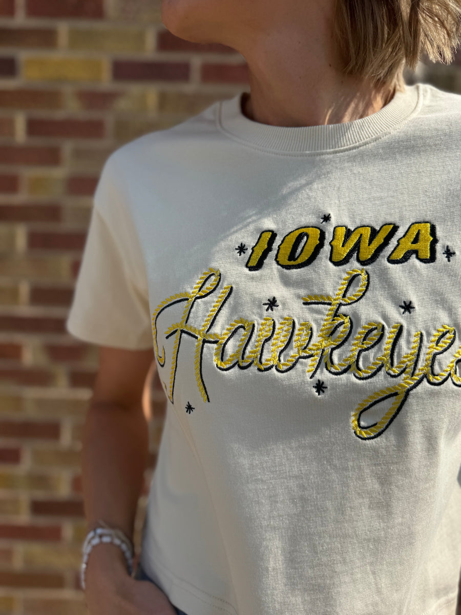 Iowa Embroidered Laso Luxe Crop Tee