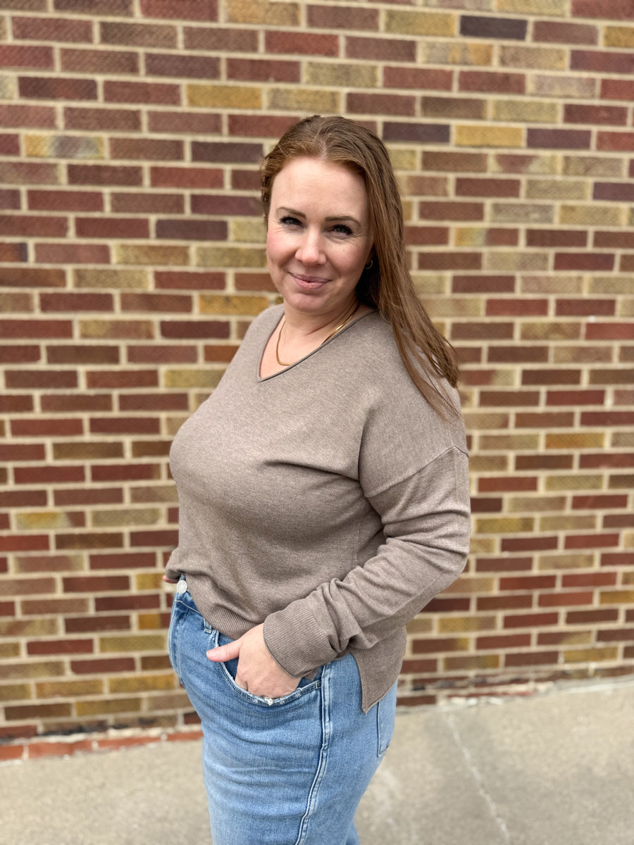 Plus V-Neck Drop Shoulder Sweater