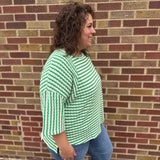 Textured Stripe Contrast Stitch Top