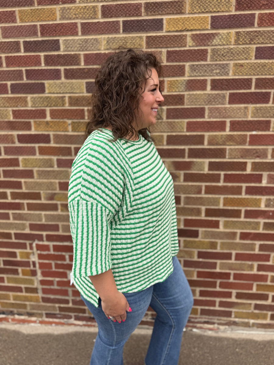 Textured Stripe Contrast Stitch Top