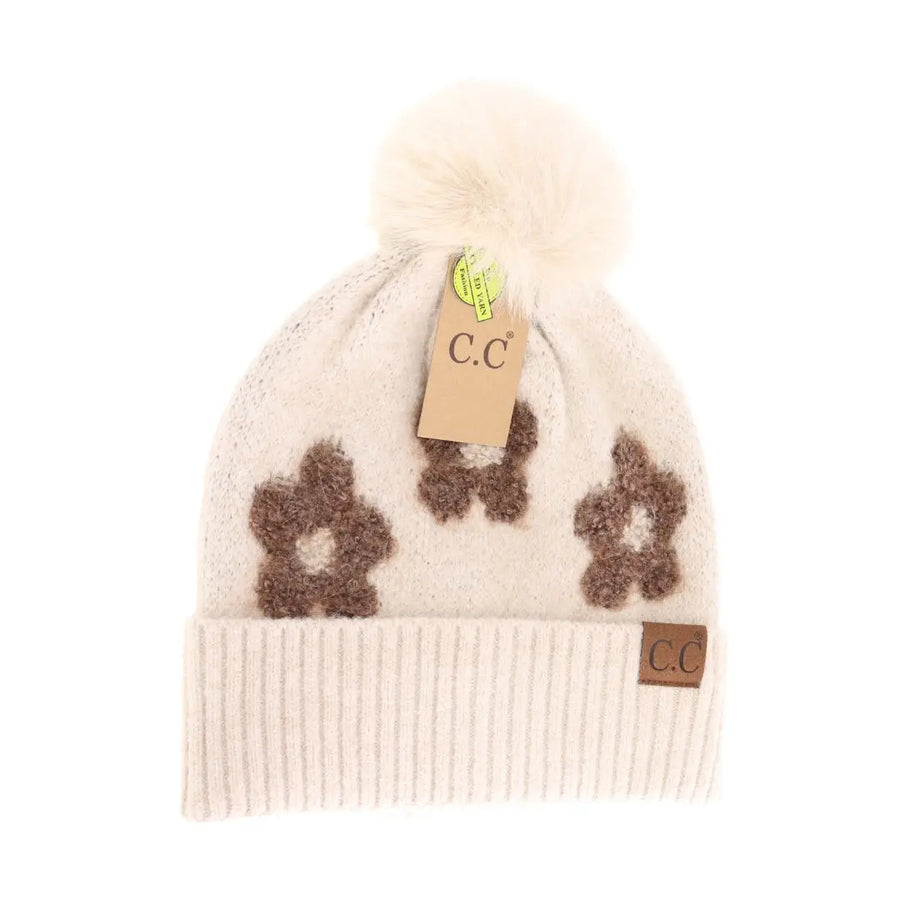 CC Contrast Daisy Pom Beanie