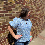 Floral Textured Balloon Sleeve Top