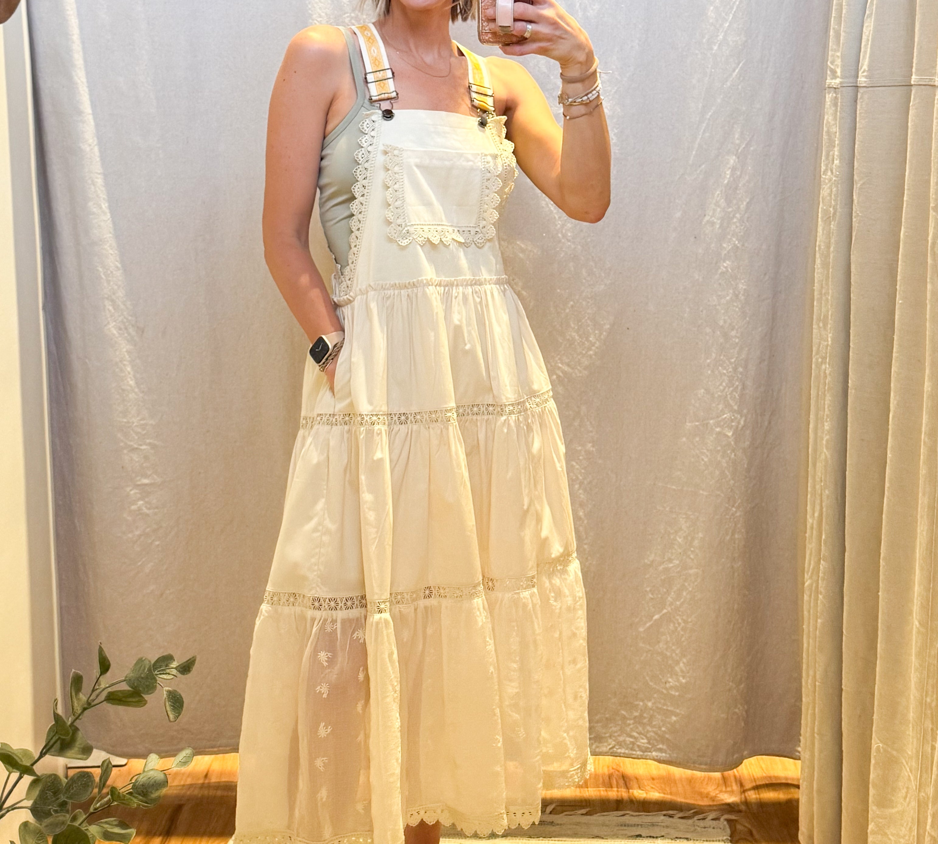 Lace Tiered Overall Maxi Dress