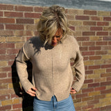 Front Bottom Slit Crew Neck Sweater Top
