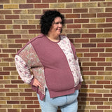 Plus Mixed Floral Top w/Waffle Knit Detail