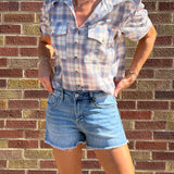 Plaid Ruffled Sleeve Button Down Shirt
